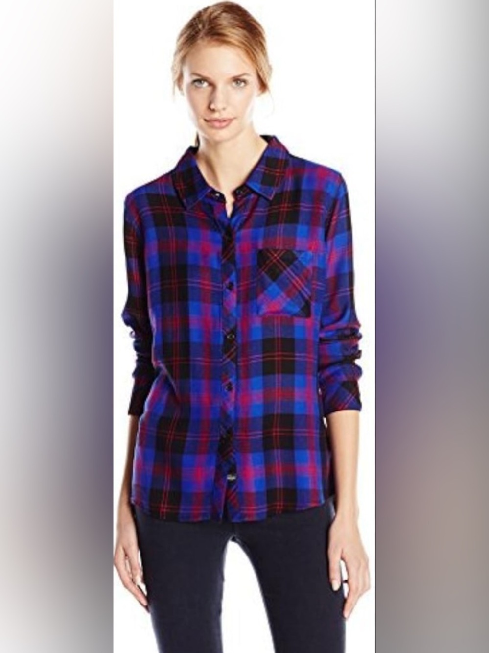Rails Blue and Black Plaid Button-Down Shirt